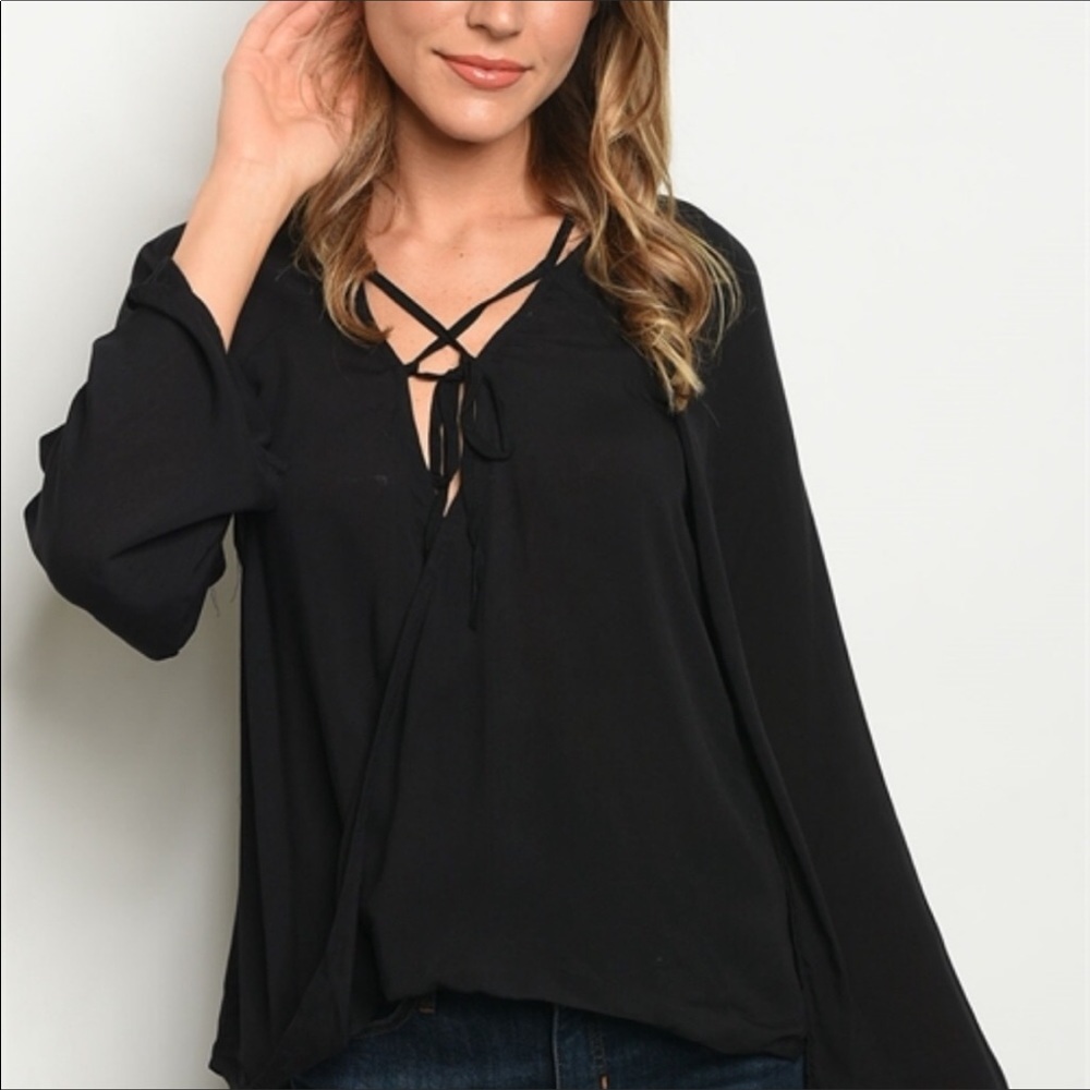 Bell Sleeve Lace Up Top